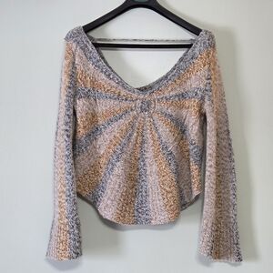 Free People☀️Sunburst Bell Sleeve Knit Sweater Sz XS (Fits Like S)Boho Festival